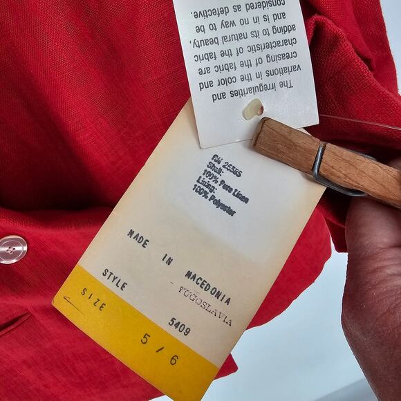 Vintage Deadstock International Scene Red Pure Linen Double Breasted Blazer NWT - Picture 6 of 6